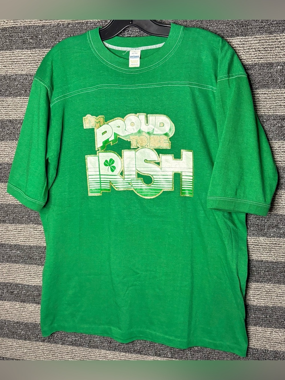 Vintage 80’s I’m Proud to Be Irish Green Jersey Style T-Shirt Men’s Large EUC
